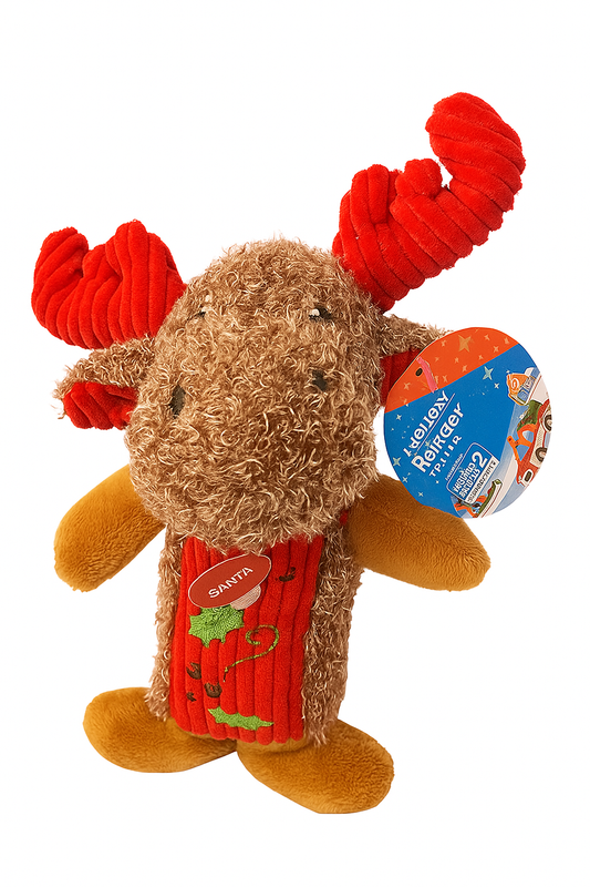 Juguete Navideño para Perro Reno con Suéter Rojo | Suave y Resistente