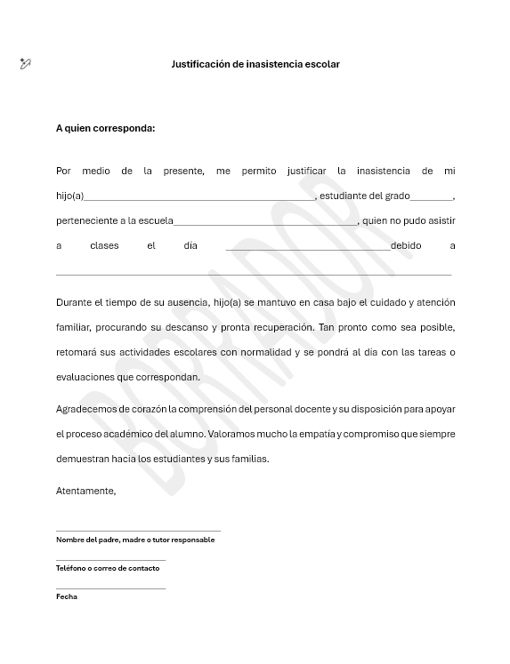 Justificacion de ausencia Escolar