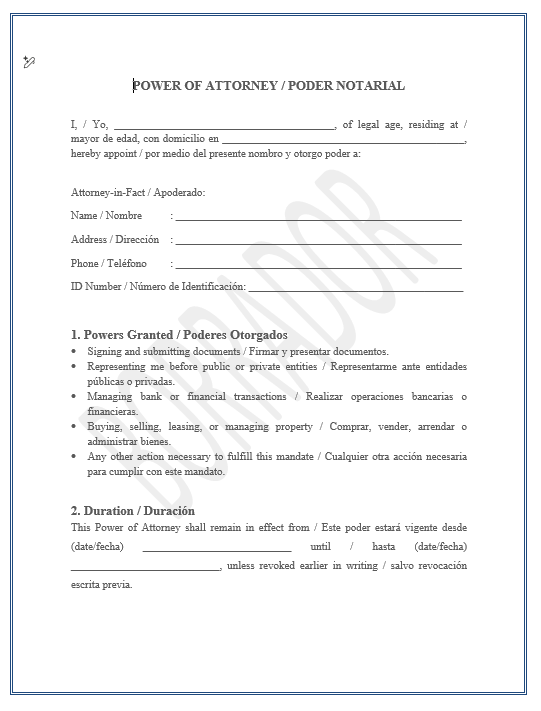 Poder Notarial Bilingue