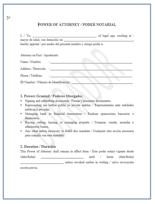 Poder Notarial Bilingue