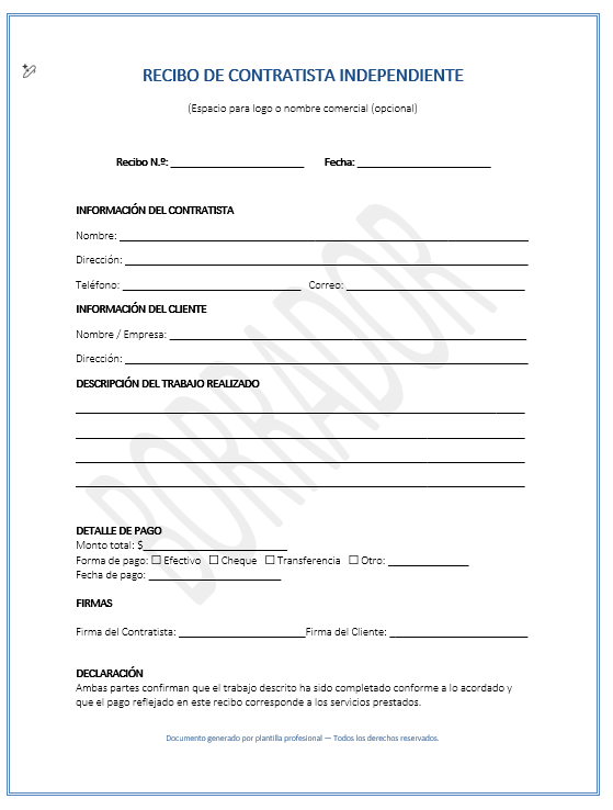 Recibo de Contratista Independiente