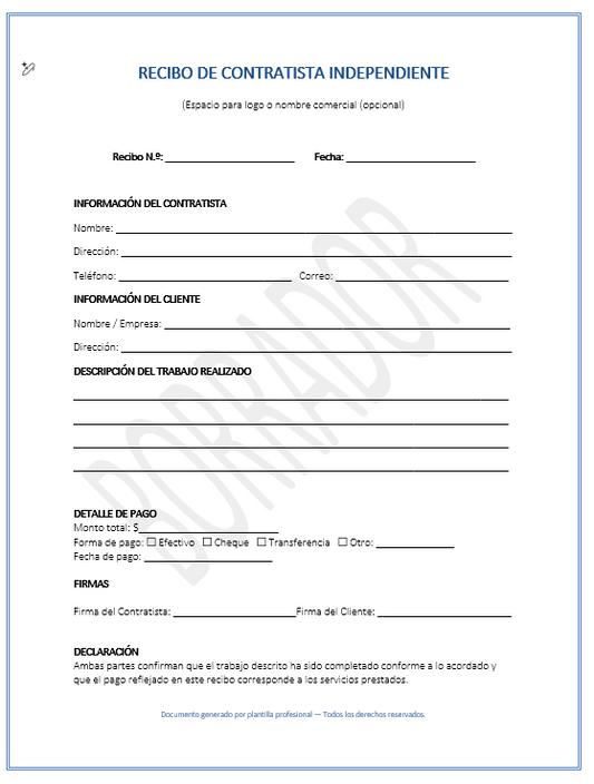 Recibo de Contratista Independiente